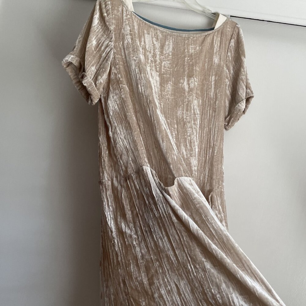 Anthropologie Floreat Champayne Crinkle Velvet Shift Tunic Dress Size M Pockets - Picture 3 of 14